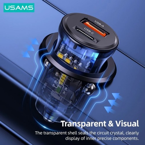 USAMS USAMS φορτιστής αυτοκινήτου US-CC164, USB & USB-C, 30W, μαύρος