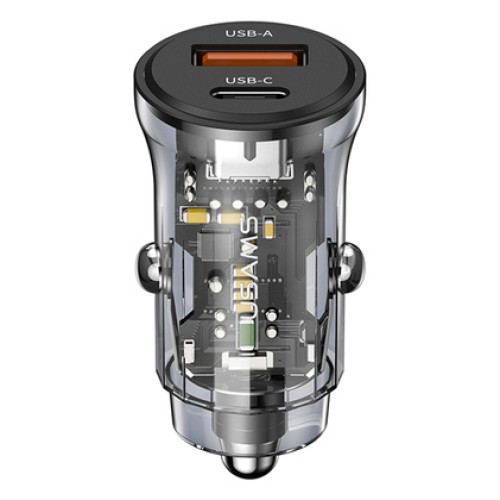 USAMS USAMS φορτιστής αυτοκινήτου US-CC164, USB & USB-C, 30W, μαύρος