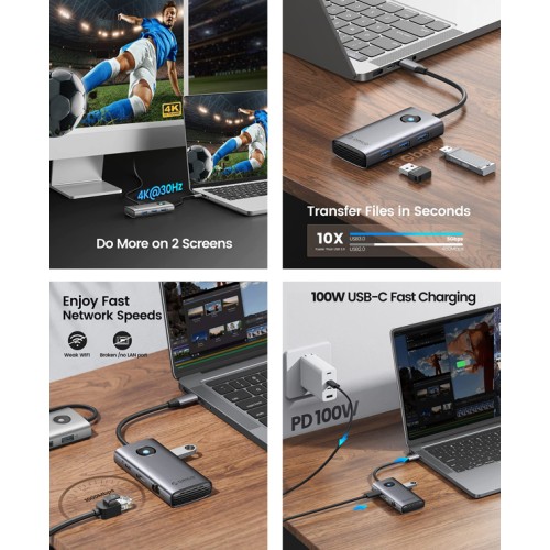 ORICO ORICO docking station PW11-6PR, 6 θυρών, USB-C σύνδεση, 100W PD 4K, γκρι