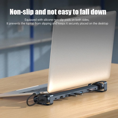 Powertech POWERTECH docking station PTR-0152, 10 θυρών, βάση laptop, USB-C, γκρι