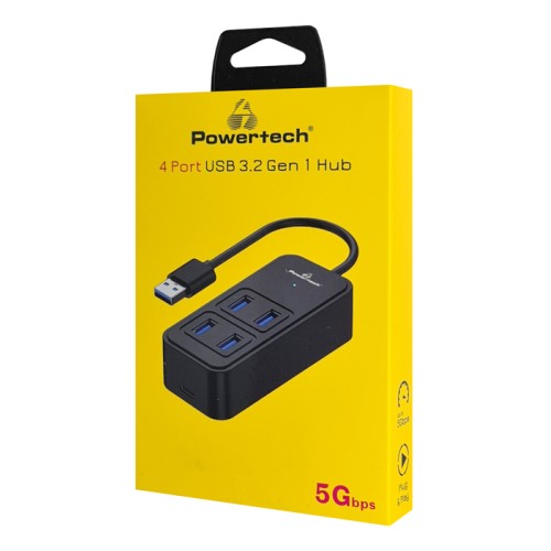Powertech POWERTECH USB 3.2 hub PTR-0153, 4x θυρών, 5Gbps, USB σύνδεση, μαύρο