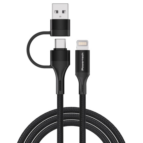 Powertech POWERTECH καλώδιο USB & USB-C σε Lightning PTR-0159, PD 27W, copper, 1.5m, μαύρο