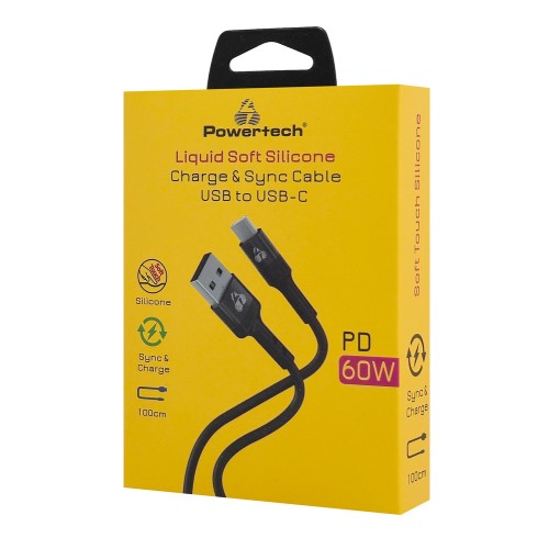 Powertech POWERTECH καλώδιο USB-C σε USB PTR-0161, σιλικόνης, 60W, 480Mbps, 1m, μαύρο