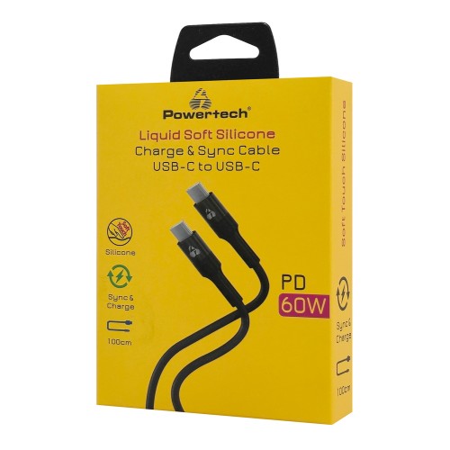 Powertech POWERTECH καλώδιο USB-C PTR-0163, σιλικόνης, 60W, 480Mbps, 1m, μαύρο
