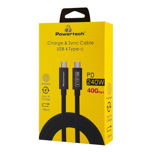 Powertech POWERTECH καλώδιο USB-C PTR-0165, USB4, 240W, 40Gbps, 8K/60Hz, 1m, μαύρο