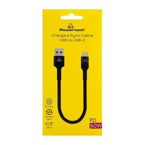 Powertech POWERTECH καλώδιο USB-C σε USB PTR-0166, 60W, 480Mbps, 25cm, μαύρο