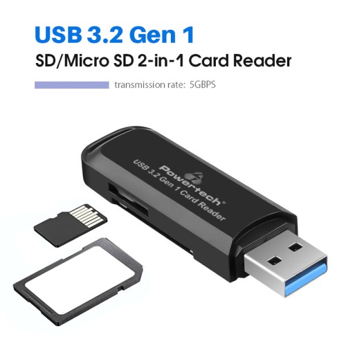 Powertech POWERTECH card reader PT-1112 για SD & micro SD, USB 3.2, 5Gbps, μαύρο