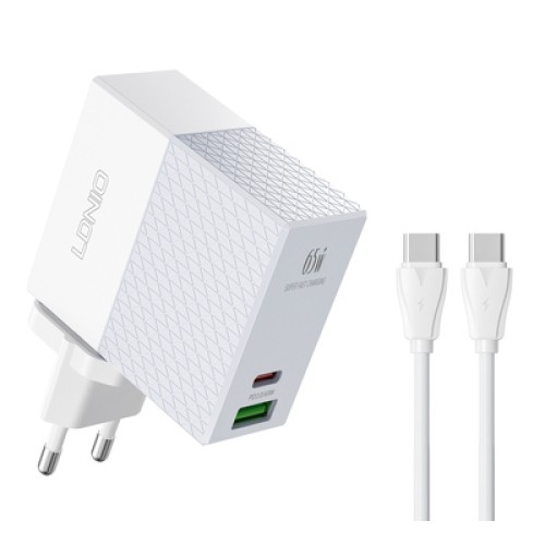 LDNIO LDNIO φορτιστής τοίχου A2620C με καλώδιο, USB & USB-C, 65W PD, λευκός