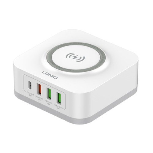 LDNIO LDNIO σταθμός φόρτισης AW004, USB-C/3x USB/wireless, 32W, PD/QC, λευκός