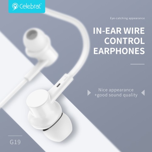 CELEBRAT CELEBRAT earphones με μικρόφωνο G19, 3.5mm σύνδεση, Φ10mm, 1.2m, λευκά