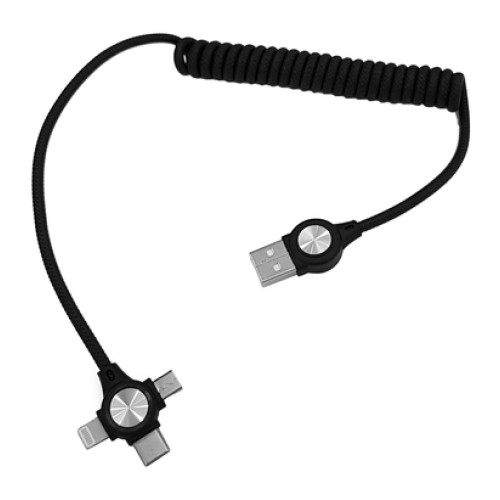Powertech POWERTECH καλώδιο USB σε 3 in 1 CAB-U114, 12W, σπιράλ, έως 1m, μαύρο