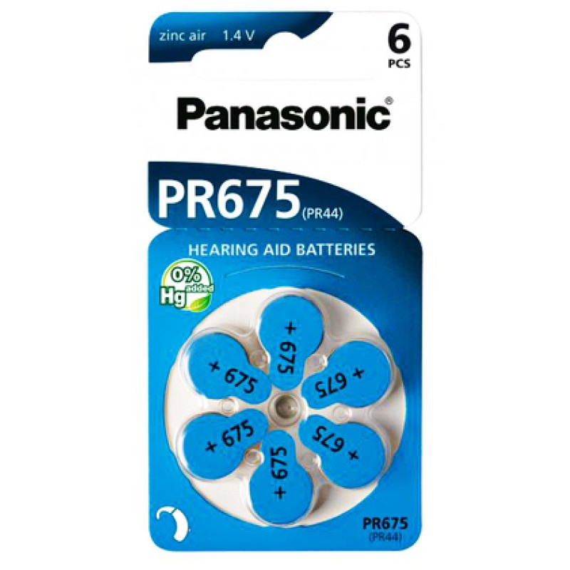 Panasonic PANASONIC μπαταρίες ακουστικών βαρηκοΐας PR675, mercury free, 1.4V, 6τμχ