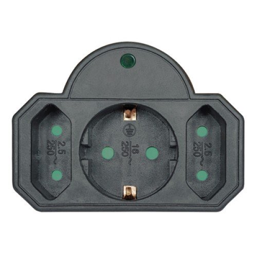 Powertech POWERTECH αντάπτορας ρεύματος PT-817 με προστασία υπέρτασης, 1x schuko, 2x euro, 16A, μαύρος