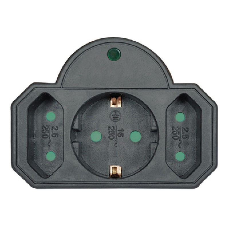 Powertech POWERTECH αντάπτορας ρεύματος PT-817 με προστασία υπέρτασης, 1x schuko, 2x euro, 16A, μαύρος