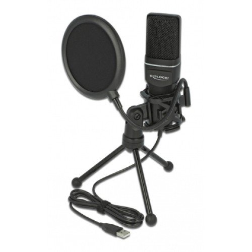 DELOCK DELOCK Mικρόφωνο studio με pop φίλτρο & αντιανέμιο 66331, πυκνωτικό, USB
