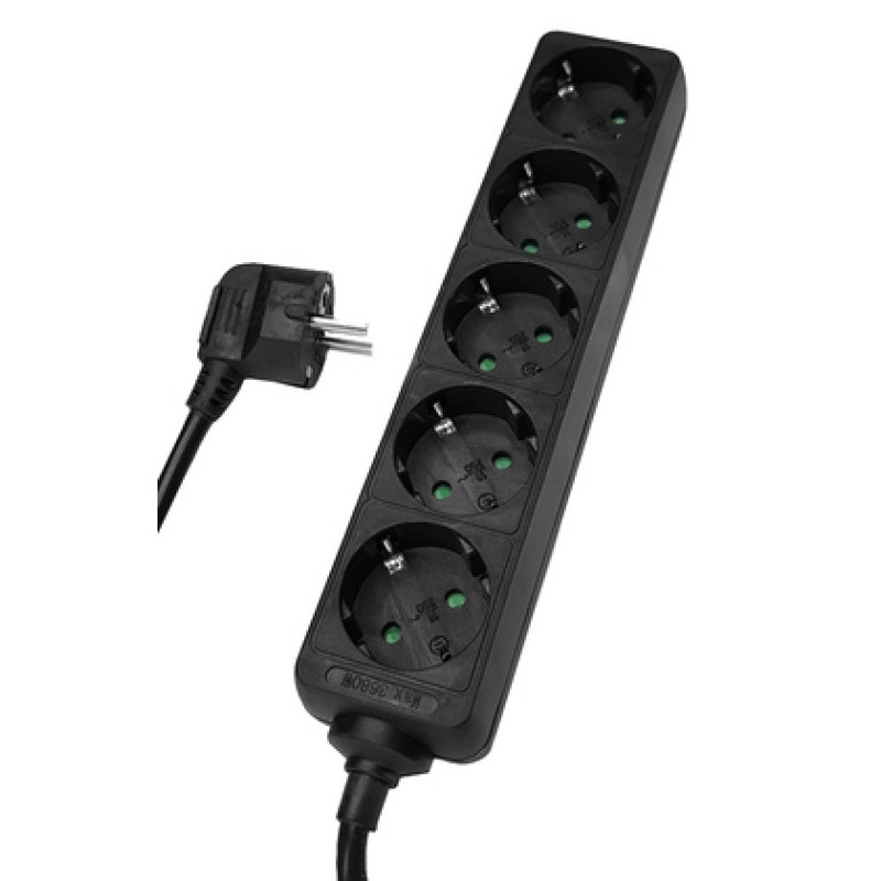 Powertech POWERTECH πολύπριζο PT-872, 5x schuko, 16A, 3m, μαύρο