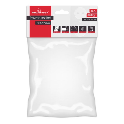 Powertech POWERTECH πολύπριζο ασφαλείας PT-880, 5x schuko, 16A, 1.5m, λευκό