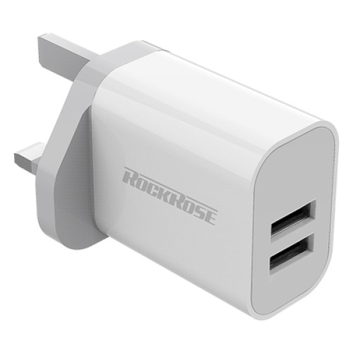 ROCKROSE ROCKROSE φορτιστής τοίχου για πρίζα UK Casa A2, 2x USB, 2.4A 12W, λευκός