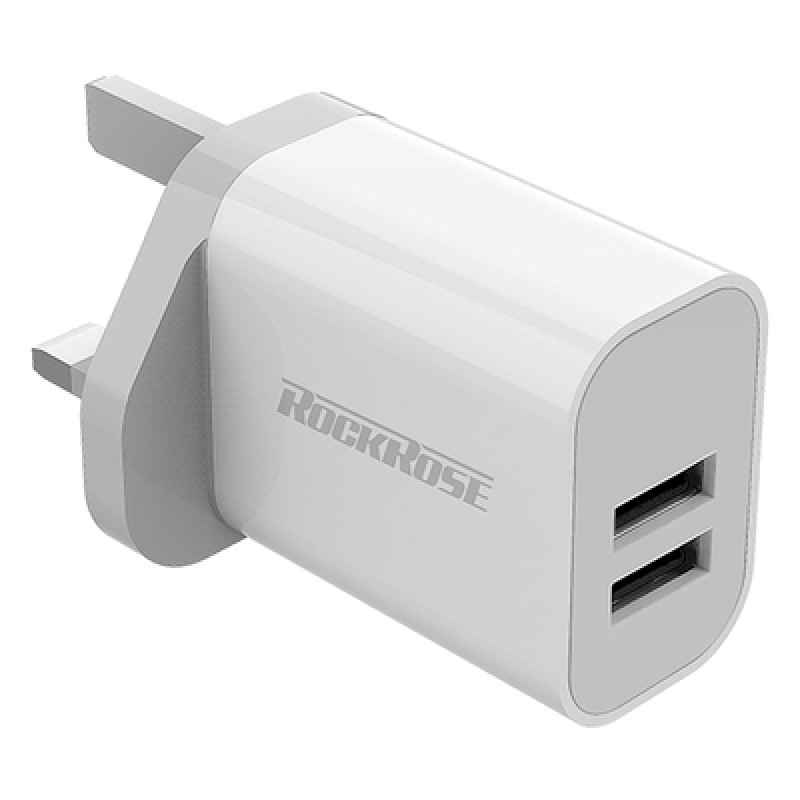 ROCKROSE ROCKROSE φορτιστής τοίχου για πρίζα UK Casa A2, 2x USB, 2.4A 12W, λευκός