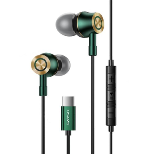 USAMS USAMS earphones με μικρόφωνο US-SJ482, USB-C, Φ10mm, 1.2m, πράσινα