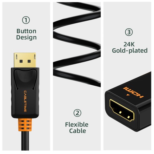 CABLETIME CABLETIME αντάπτορας DisplayPort σε HDMI CT-01G, 1080p, 0.2m, μαύρος
