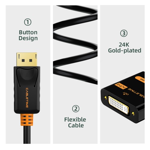 CABLETIME CABLETIME αντάπτορας DisplayPort σε DVI CT-02G, 1080p, μαύρος
