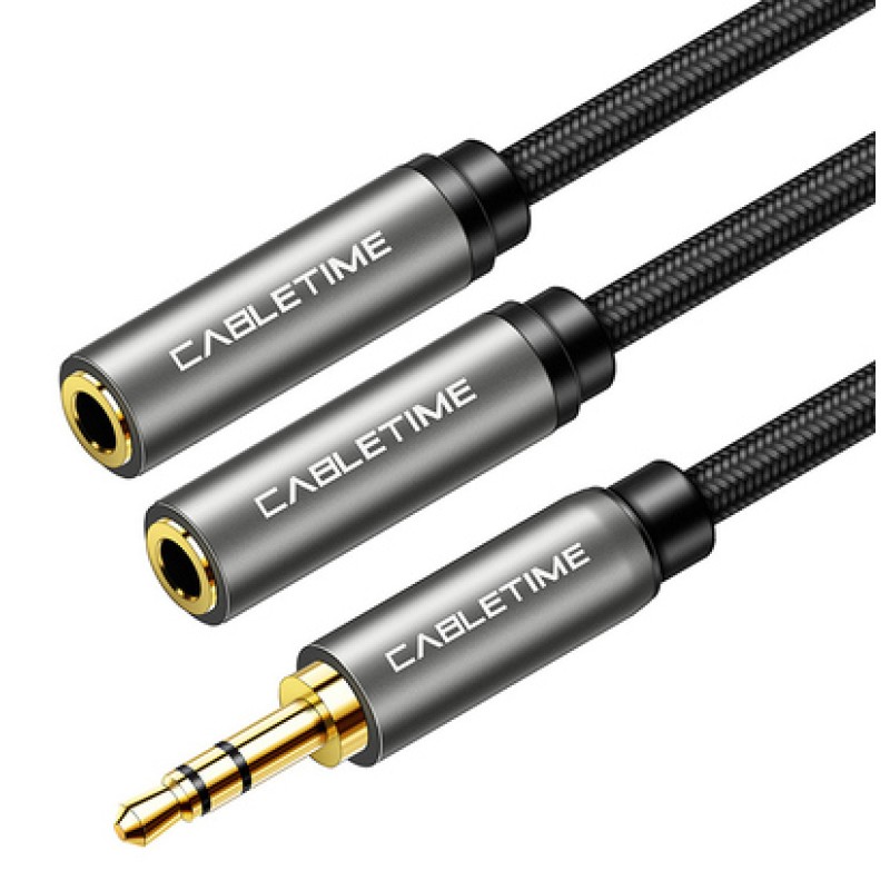 CABLETIME CABLETIME καλώδιο ήχου 3.5mm σε 2x 3.5mm CT-P12G, 3-pole, 20cm, μαύρο