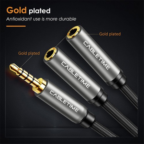 CABLETIME CABLETIME καλώδιο ήχου 3.5mm σε 2x 3.5mm CT-P12G4P, 4-pole, 20cm, μαύρο