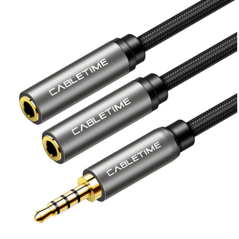 CABLETIME CABLETIME καλώδιο ήχου 3.5mm σε 2x 3.5mm CT-P12G4P, 4-pole, 20cm, μαύρο
