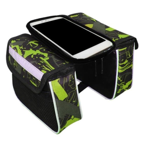 UNBRANDED Tσαντάκι ποδηλάτου BIKE-0035, με θήκη κινητού, μαύρο-πράσινο