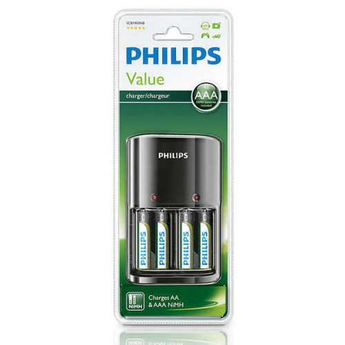 Philips PHILIPS φορτιστής μπαταριών AA & AΑΑ NiMH SCB1450NB με 4x AAA, μαύρος