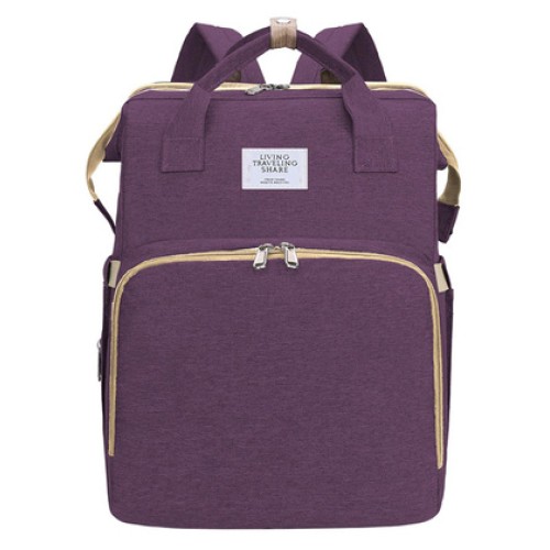 UNBRANDED 2 in 1 τσάντα πλάτης και παιδικό κρεβατάκι TMV-0051, αδιάβροχη, μωβ