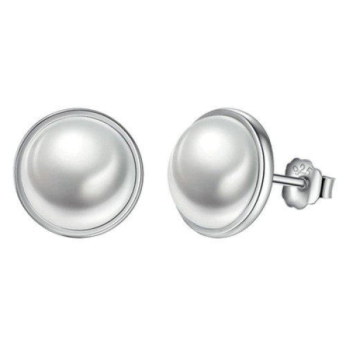 BAMOER BAMOER σκουλαρίκια καρφωτά PAS489 με λευκή πέρλα, ασήμι 925, ασημί