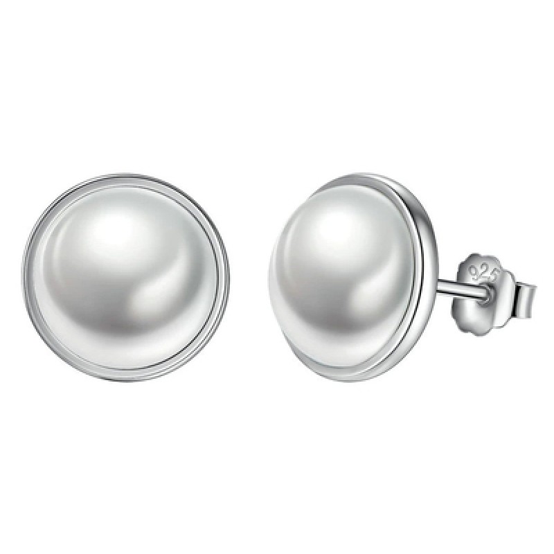 BAMOER BAMOER σκουλαρίκια καρφωτά PAS489 με λευκή πέρλα, ασήμι 925, ασημί