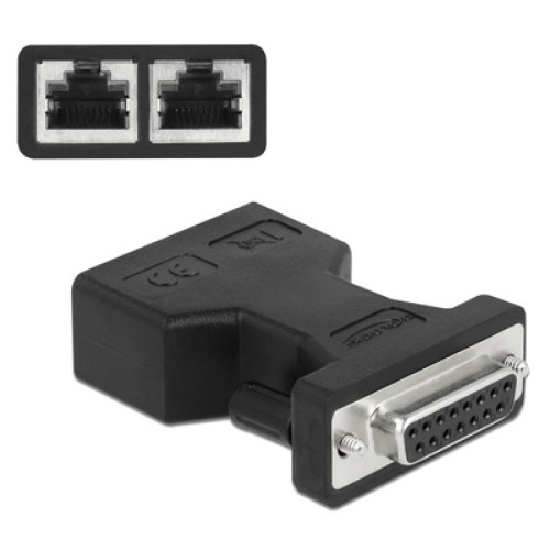 DELOCK DELOCK αντάπτορας D-Sub 15 Pin σε 2x RJ45 66806, μαύρος
