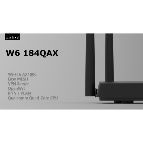 AIRLIVE AIRLIVE mesh router W6184QAX, Wi-Fi 6, 1800Mbps AX1800, 4x Gigabit ports