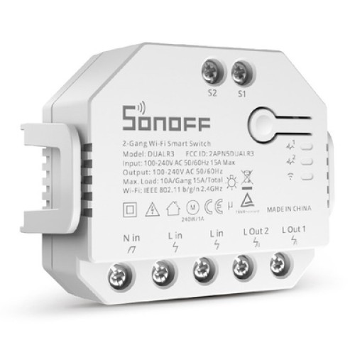SONOFF SONOFF smart διακόπτης DUALR3, 2-Gang, WiFi, 15A, λευκός