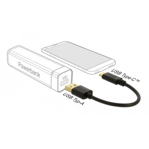 DELOCK DELOCK καλώδιο USB σε USB-C 85354, 3A, 22AWG, 0.15m, μαύρο