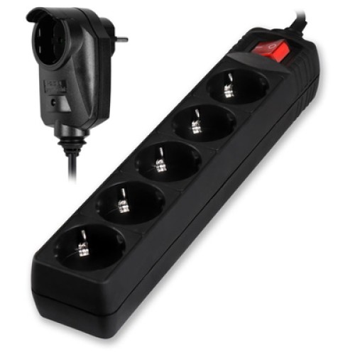 Powertech POWERTECH πολύπριζο ασφαλείας PT-994, 5+1 θέσεων schuko, 16A, 2m, μαύρο