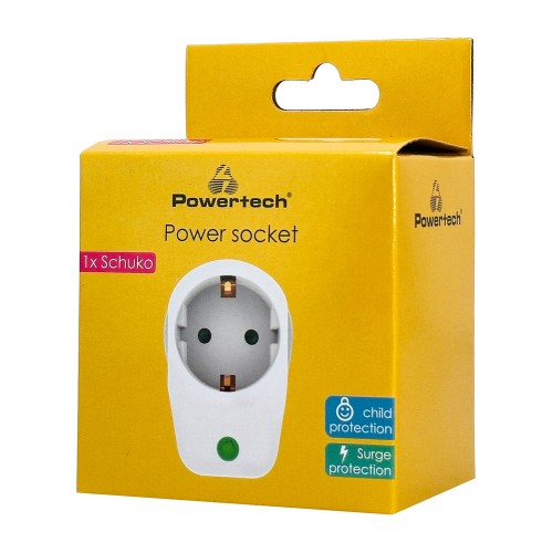 Powertech POWERTECH αντάπτορας ρεύματος PT-996, 1 θέση schuko, 16A, 3680W, λευκός