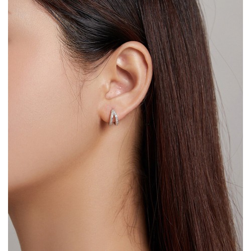 BAMOER BAMOER σκουλαρίκια διπλοί κρίκοι SCE1187-A, κυβική ζιρκόνια, ασήμι 925