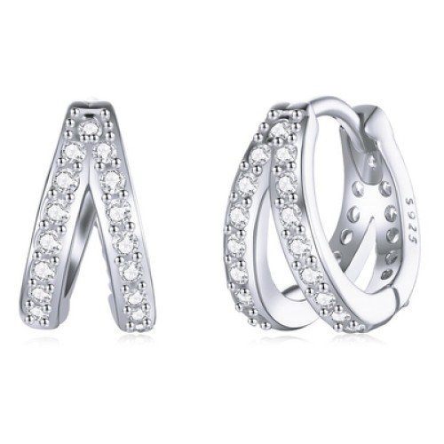 BAMOER BAMOER σκουλαρίκια διπλοί κρίκοι SCE1187-A, κυβική ζιρκόνια, ασήμι 925