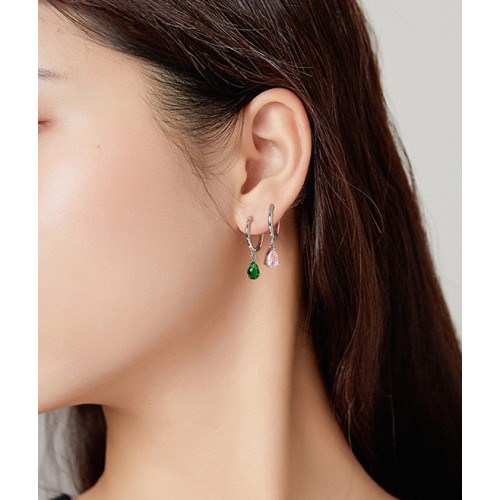 BAMOER BAMOER σκουλαρίκια κρίκος SCE1018 με ροζ κυβική ζιρκόνια, ασήμι 925