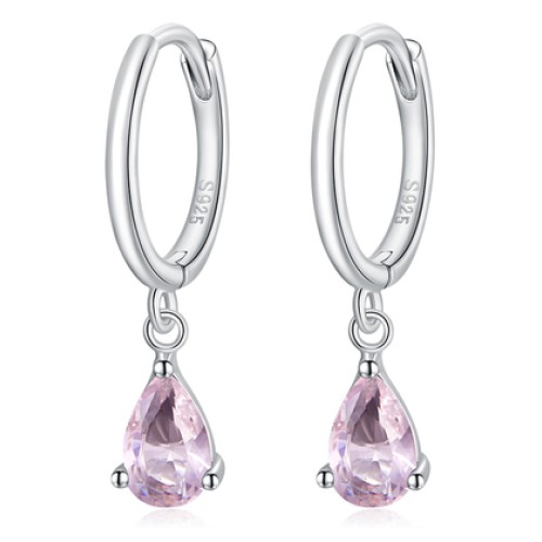 BAMOER BAMOER σκουλαρίκια κρίκος SCE1018 με ροζ κυβική ζιρκόνια, ασήμι 925