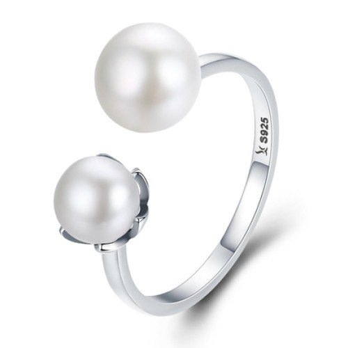 BAMOER BAMOER δαχτυλίδι SCR192 με λευκές πέρλες, ανοιγόμενο, ασήμι 925, ασημί