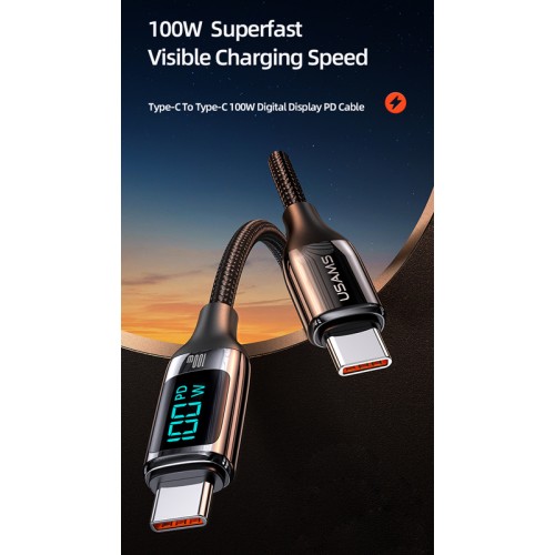 USAMS USAMS καλώδιο USB Type-C US-SJ546, 100W/5A, 1.2m, μαύρο