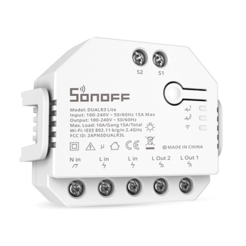 SONOFF SONOFF smart διακόπτης DUALR3 Lite, 2-Gang, Wi-Fi, 15A, λευκός