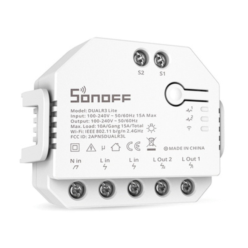 SONOFF SONOFF smart διακόπτης DUALR3 Lite, 2-Gang, Wi-Fi, 15A, λευκός