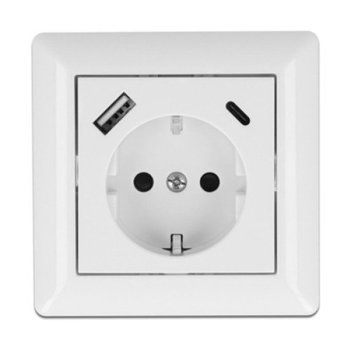 DELOCK DELOCK πρίζα τοίχου 11489 με θύρες φόρτισης USB & USB Type-C 3.4A, λευκή