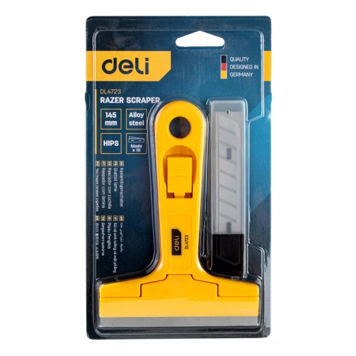 DELI DELI ξύστρα χειρός DL4723 με ανταλλακτικές λάμες, 100mm, κίτρινη